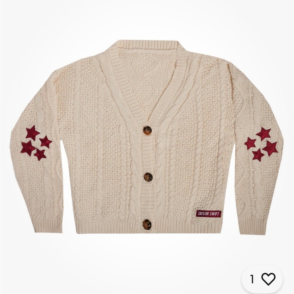 Taylor Swift Red and Cream Cardigan with Star Embroidery